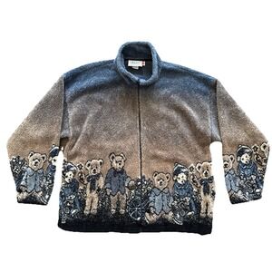 Vintage Amana Woolen Mill Men's M Bear Scenic Zip Fleece Sweater USA